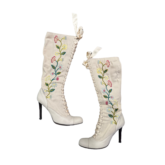 Blugirl by Blumarine Embroidered Cream Boots
