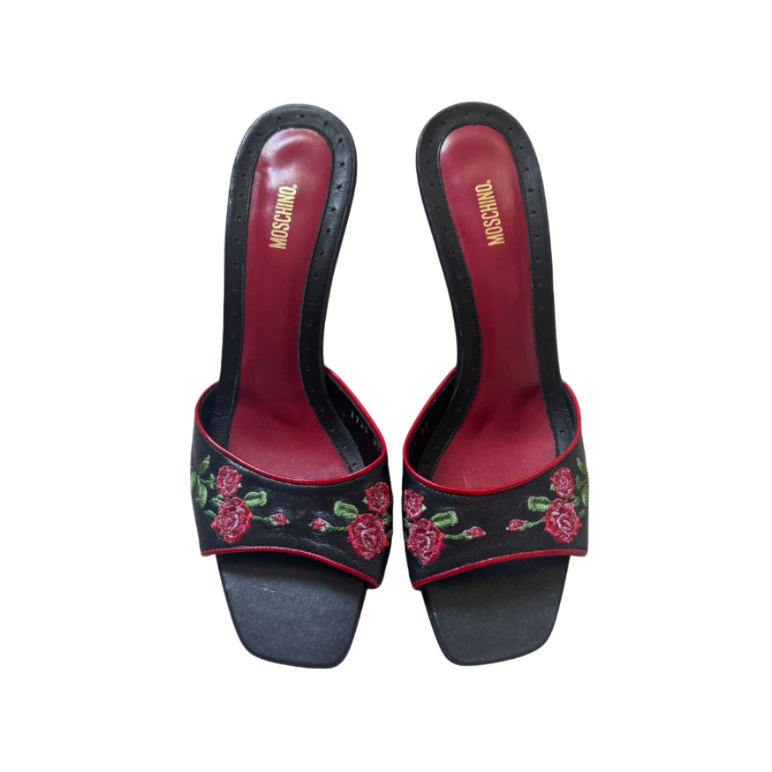 Moschino Embroidered Rose Mule Heels