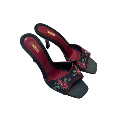 Moschino Embroidered Rose Mule Heels