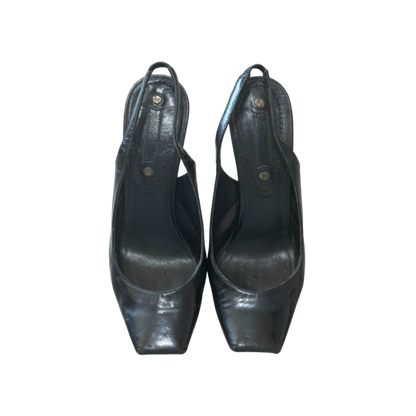 Celine Striped Platform Square Toe Slingback Heels