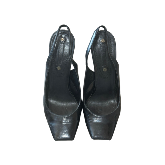 Celine Striped Platform Square Toe Slingback Heels