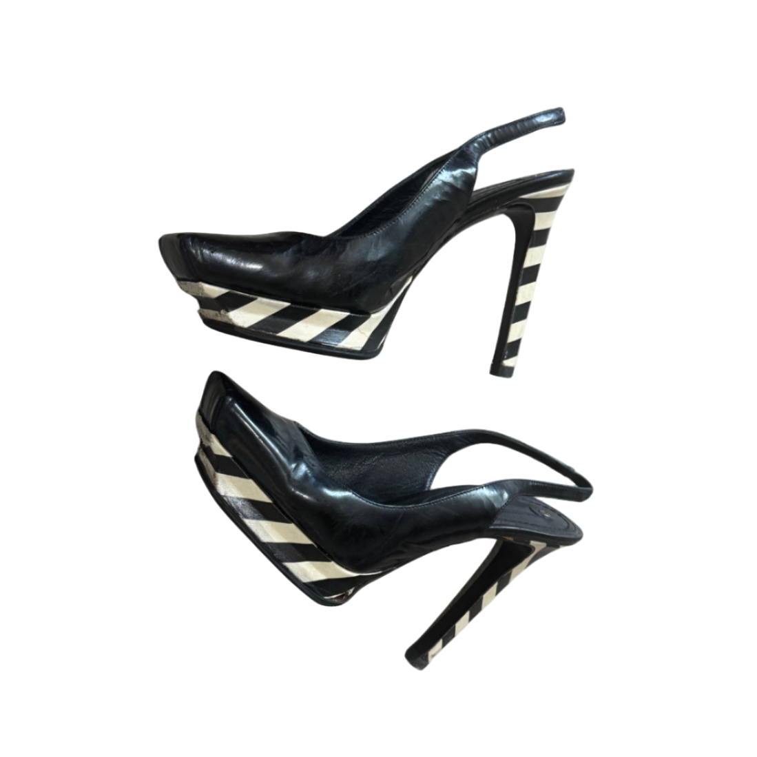 Celine Striped Platform Square Toe Slingback Heels