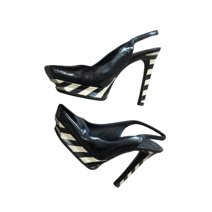 Celine Striped Platform Square Toe Slingback Heels