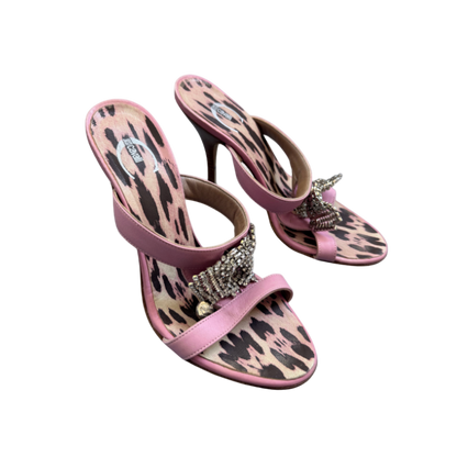 Just Cavalli Pink Rhinestone Bow Mules