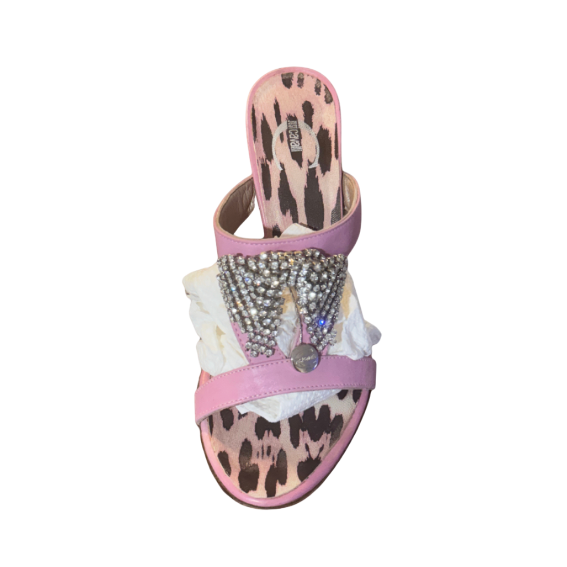 Just Cavalli Pink Rhinestone Bow Mules