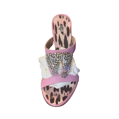 Just Cavalli Pink Rhinestone Bow Mules