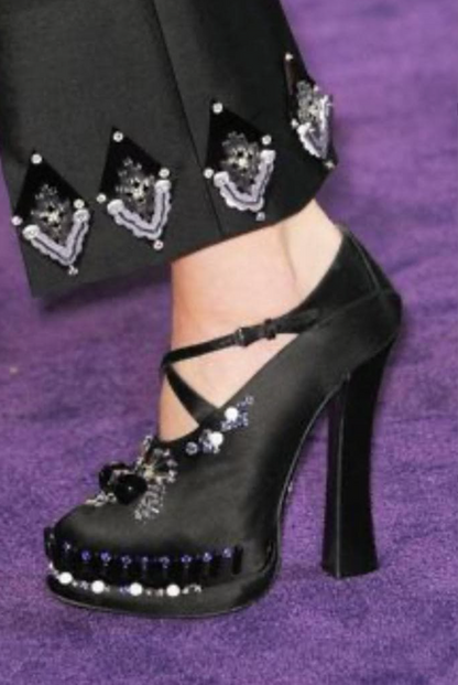 Prada Platform Satin Beaded Heels