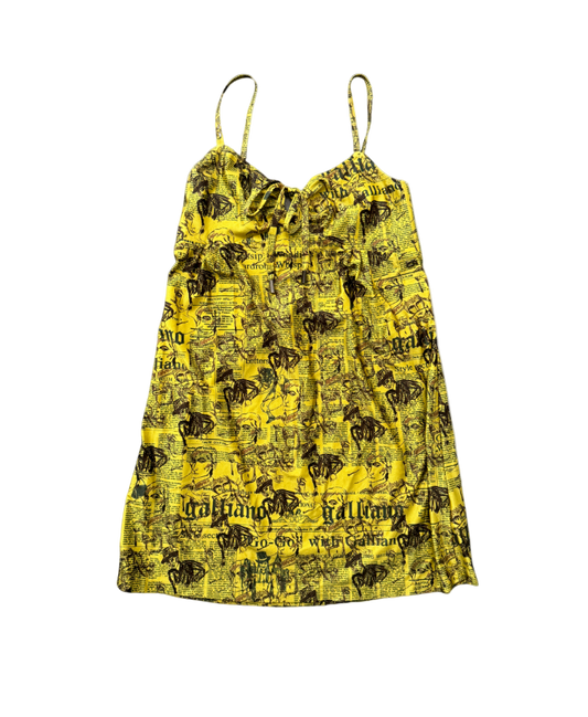 John Galliano Yellow Newspaper Print Mini Dress