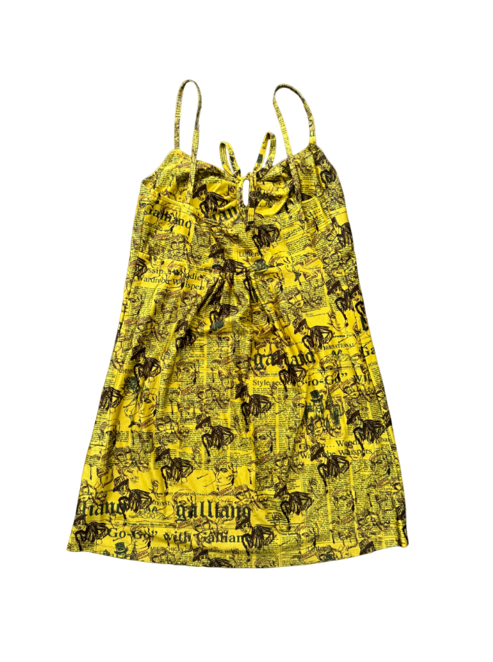 John Galliano Yellow Newspaper Print Mini Dress