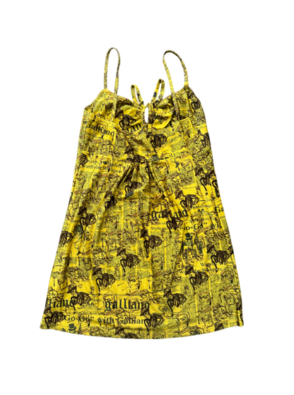 John Galliano Yellow Newspaper Print Mini Dress