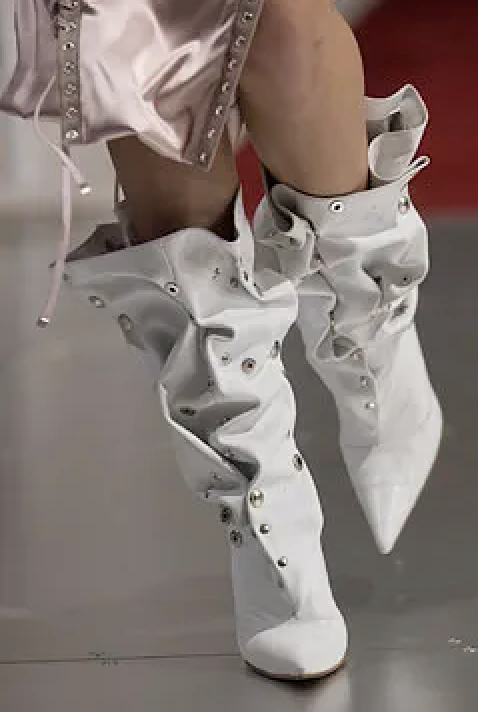 Dolce & Gabbana White Slouchy Leather Snap Boots