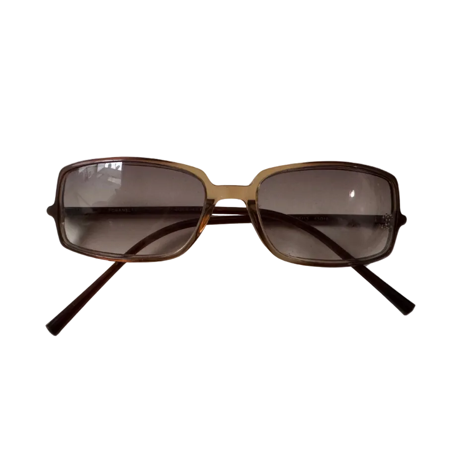 Chanel Brown Rectangle Rhinestone Logo Sunglasses