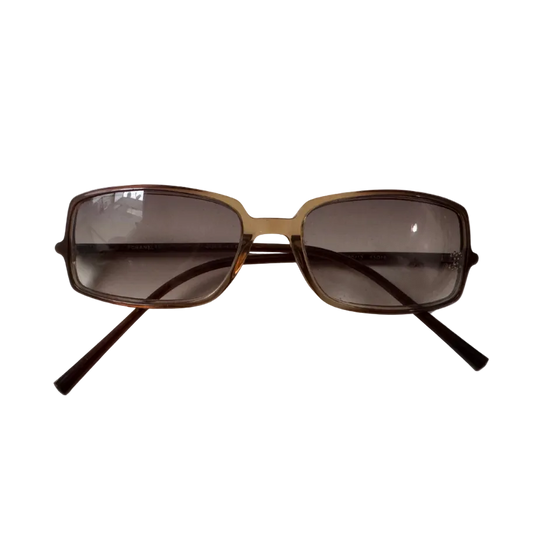 Chanel Brown Rectangle Rhinestone Logo Sunglasses