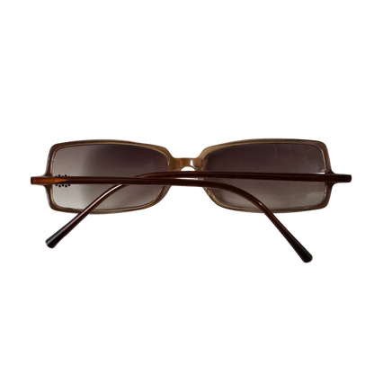 Chanel Brown Rectangle Rhinestone Logo Sunglasses