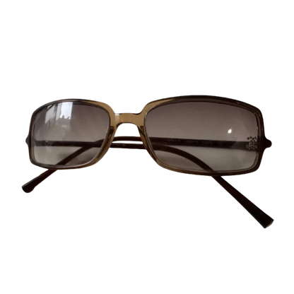 Chanel Brown Rectangle Rhinestone Logo Sunglasses