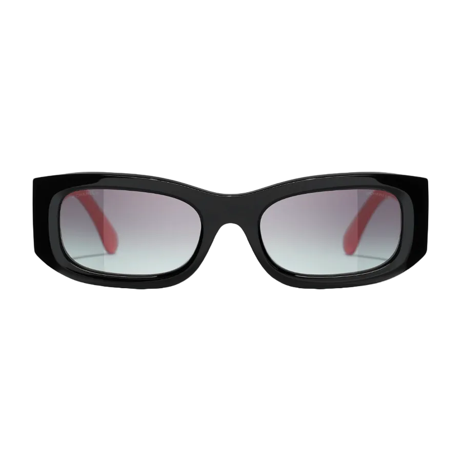 Chanel Rectangle Black & Red Sunglasses