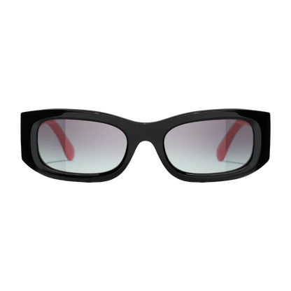 Chanel Rectangle Black & Red Sunglasses