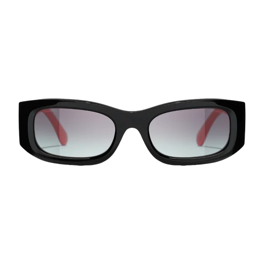 Chanel Rectangle Black & Red Sunglasses