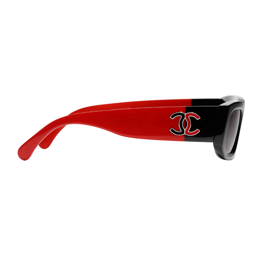 Chanel Rectangle Black & Red Sunglasses