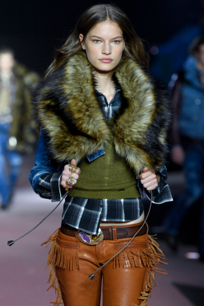 Dsquared² Faux Fur/Cheetah/Leather/Denim Jacket