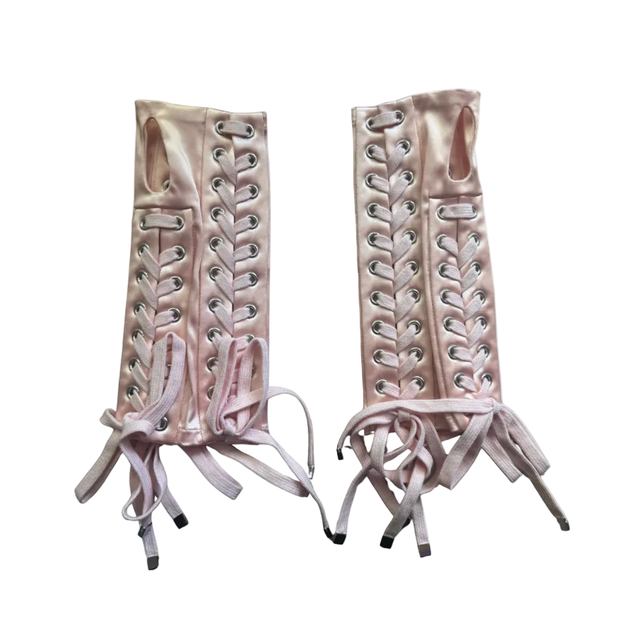 Dolce & Gabbana Pink Satin Lace-Up Fingerless Gloves