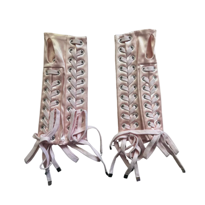 Dolce & Gabbana Pink Satin Lace-Up Fingerless Gloves