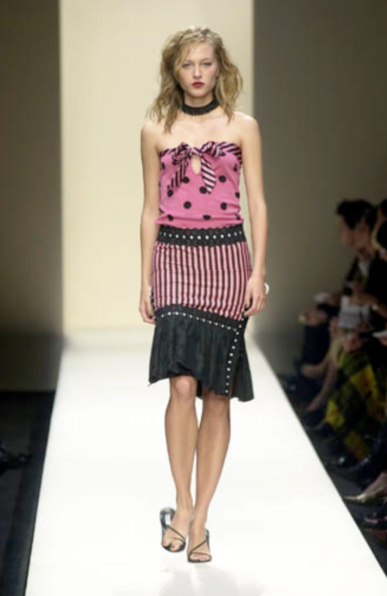 Moschino Pinstripe Lace Ribbon Skirt