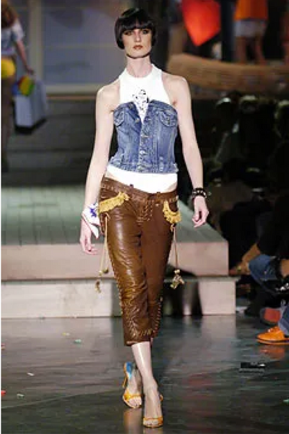 Dsquared² Brown Leather Detailed Capri Pants