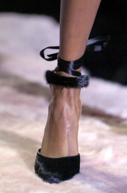 Gucci by Tom Ford Black Mink Strappy Sandal Heels