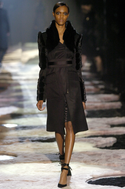 Gucci by Tom Ford Black Mink Strappy Sandal Heels