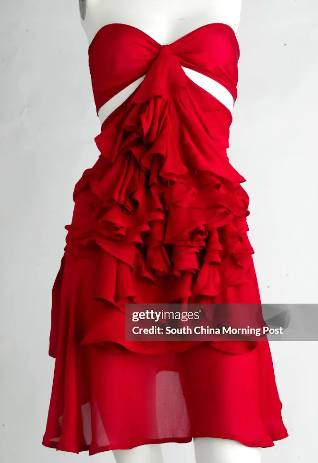 Yves Saint Laurent Strapless Red Ruffle Dress