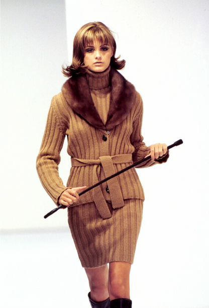 Dolce & Gabbana Long Knit Cardigan with Fur Collar