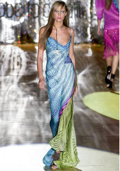 Roberto Cavalli Multicolor Printed Silk Gown