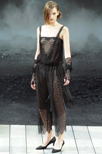 Chanel Black Long Lace Fingerless Gloves