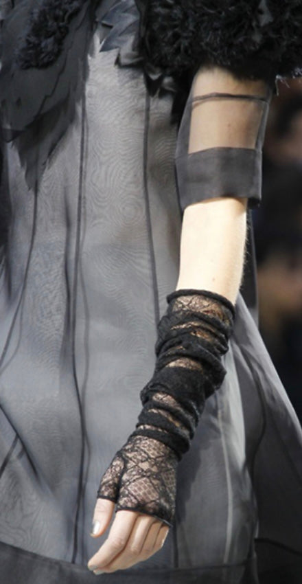 Chanel Black Long Lace Fingerless Gloves