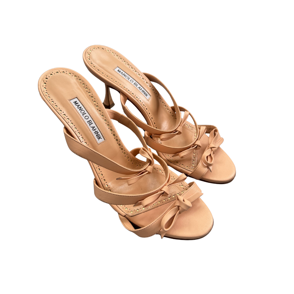 Manolo Blahnik Nude Pink Bow Sandal Heels