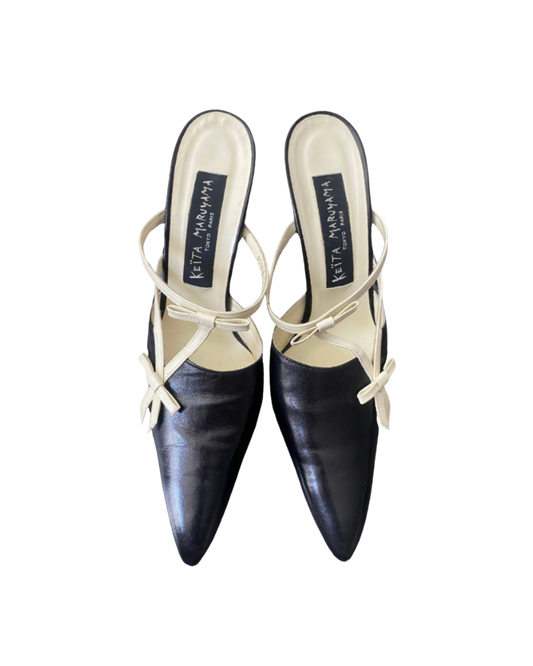 Keita Maruyama Leather Bow Mule Heels