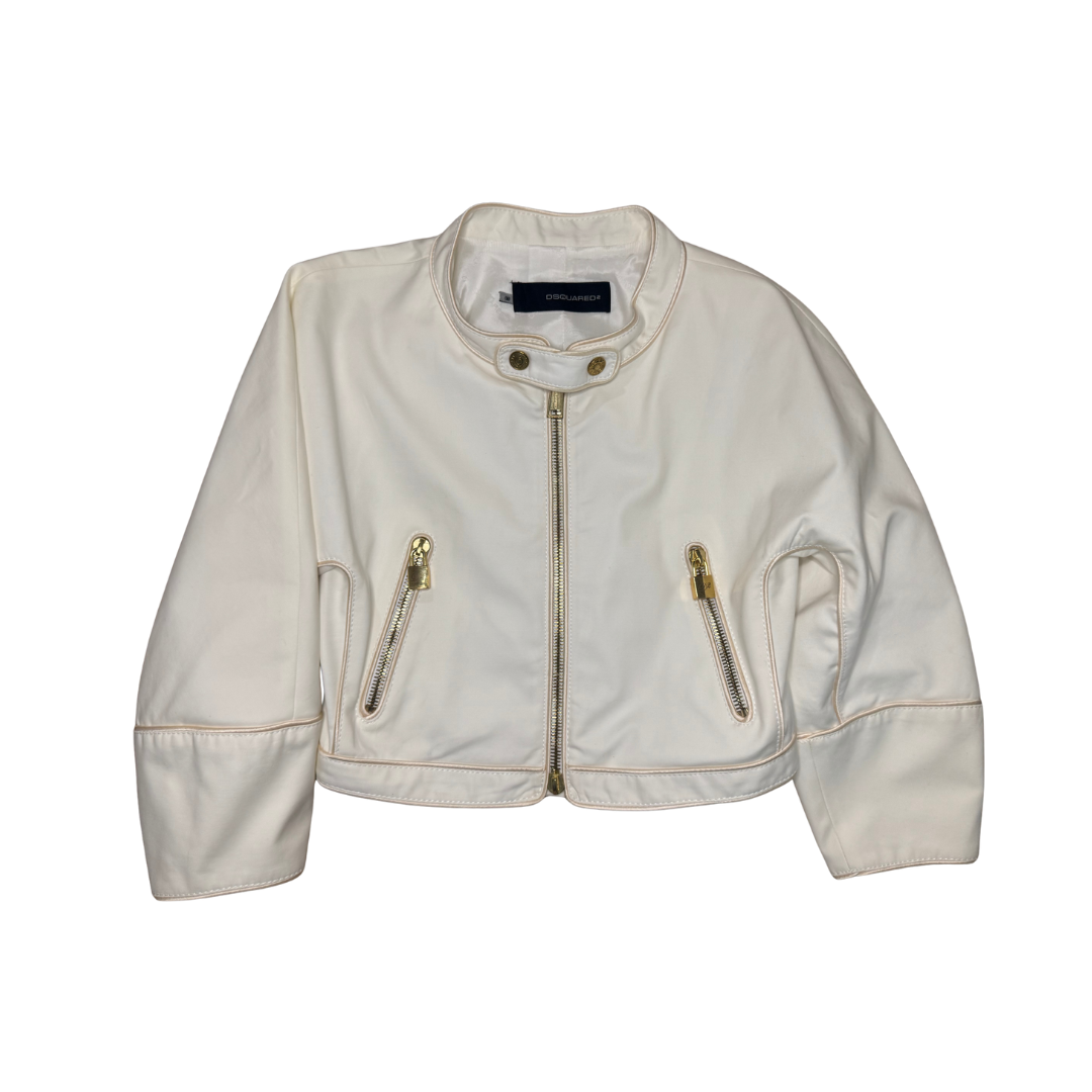 Dsquared² Cropped White Denim Jacket