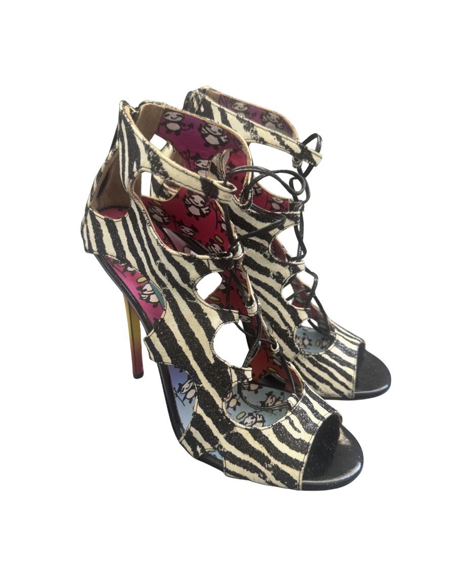 Jimmy Choo Rob Pruitt Zebra Glitter Lace Up Heels