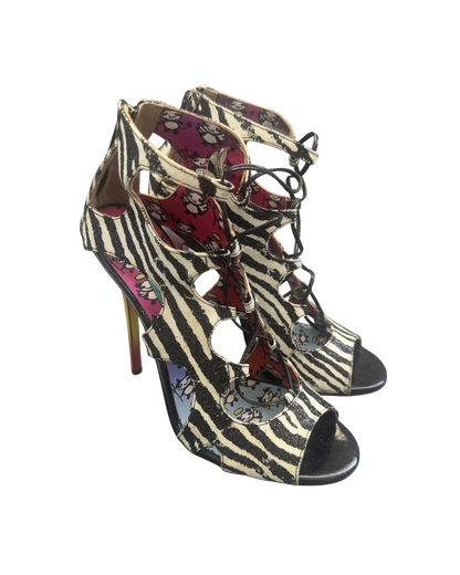 Jimmy Choo Rob Pruitt Zebra Glitter Lace Up Heels
