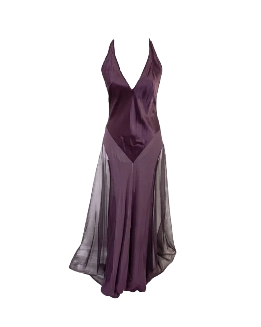 Victoria’s Secret Purple Silk Sheer Halter Slip Gown