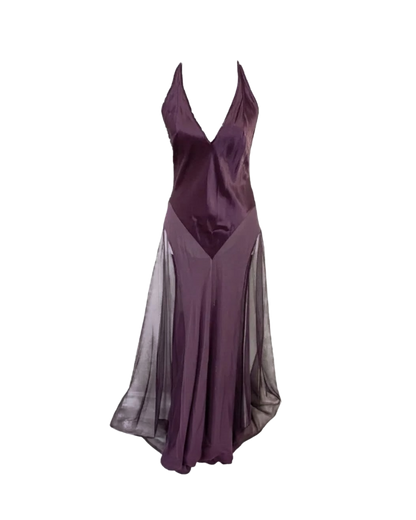 Victoria’s Secret Purple Silk Sheer Halter Slip Gown