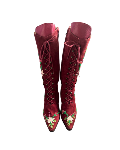 Dolce & Gabbana Suede Beaded Embroidered Boots