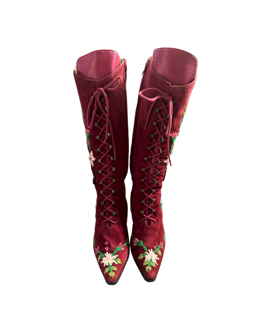 Dolce & Gabbana Suede Beaded Embroidered Boots