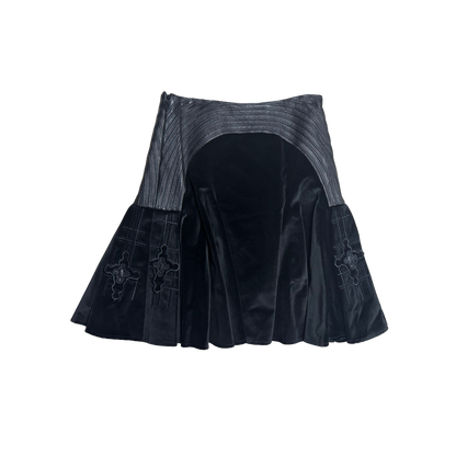 Versace Velvet Cross Embroidered Leather Detailed Skirt