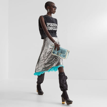 Fendi Silver Sequin Midi Skirt