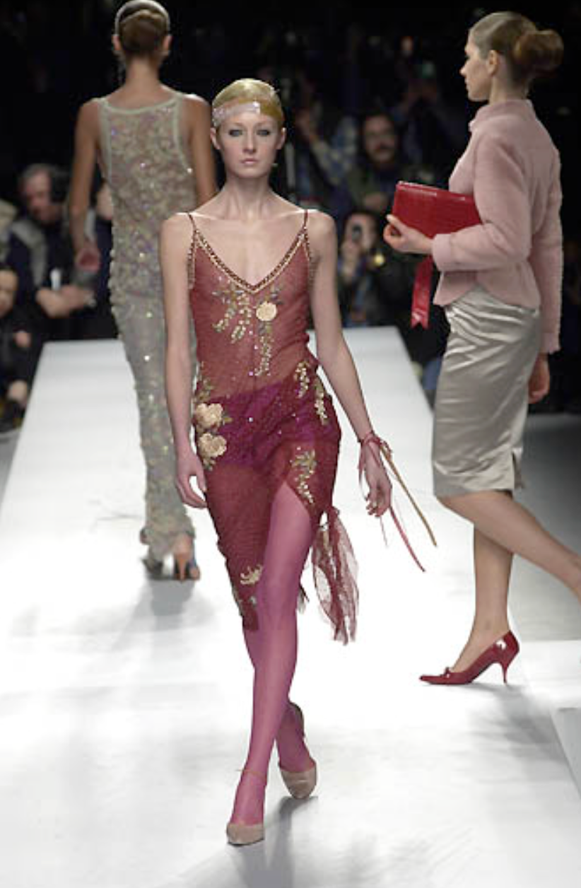 Blumarine Red Beaded Midi Slip Dress