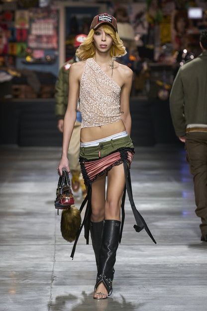 Dsquared² Sequin Leather One Shoulder Top