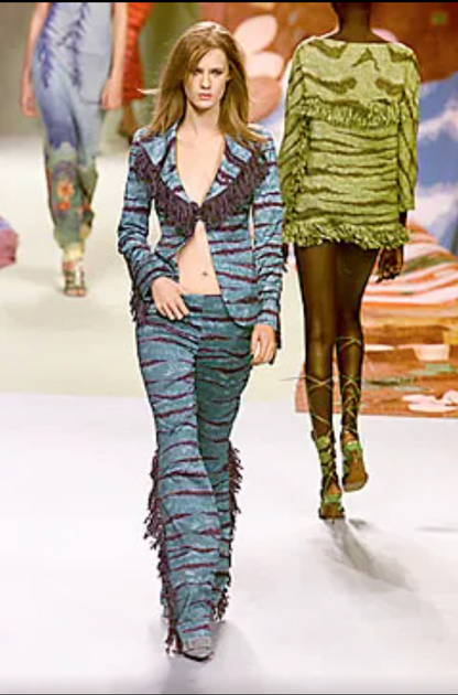 Moschino Blue Zebra Fringe Pants