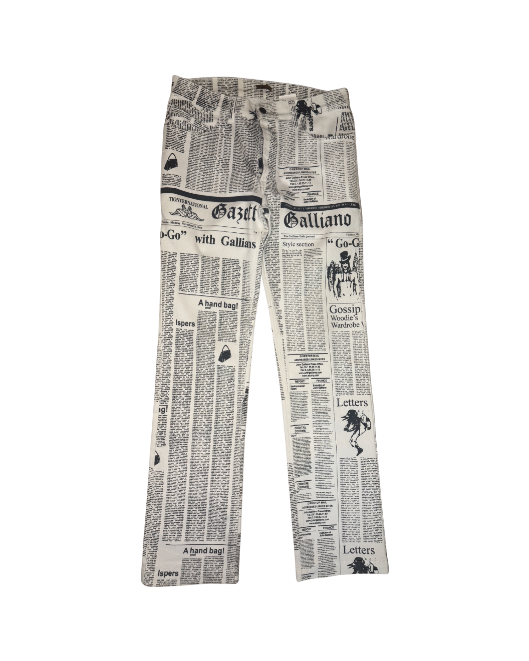 John Galliano White Newspaper Print Jeans